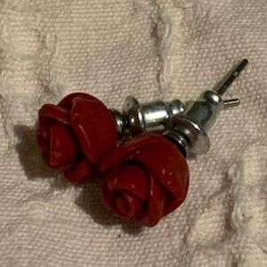 Pretty red rose earrings.stainless steel posts.